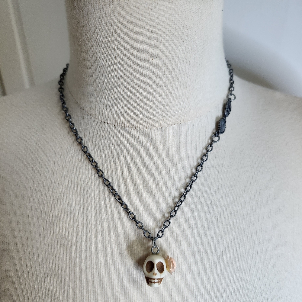 Skull Pendant Necklace with Black Chain